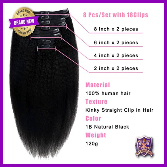 Brazilian Human Hair Clip-In Extensions 120g 16in Kinky Straight Remy